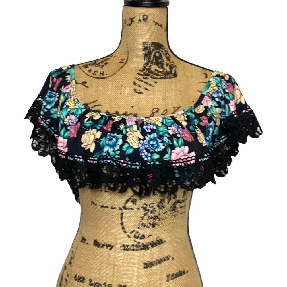 Time and Tru Floral Lace Ruffle Bikini Swim Top 10